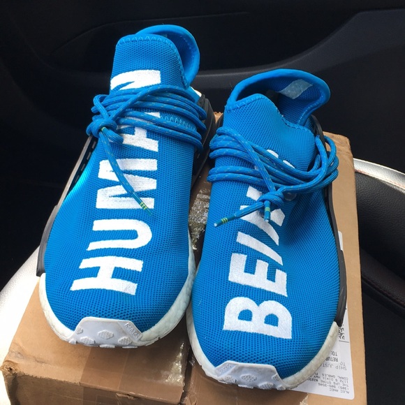 blue human race shoes